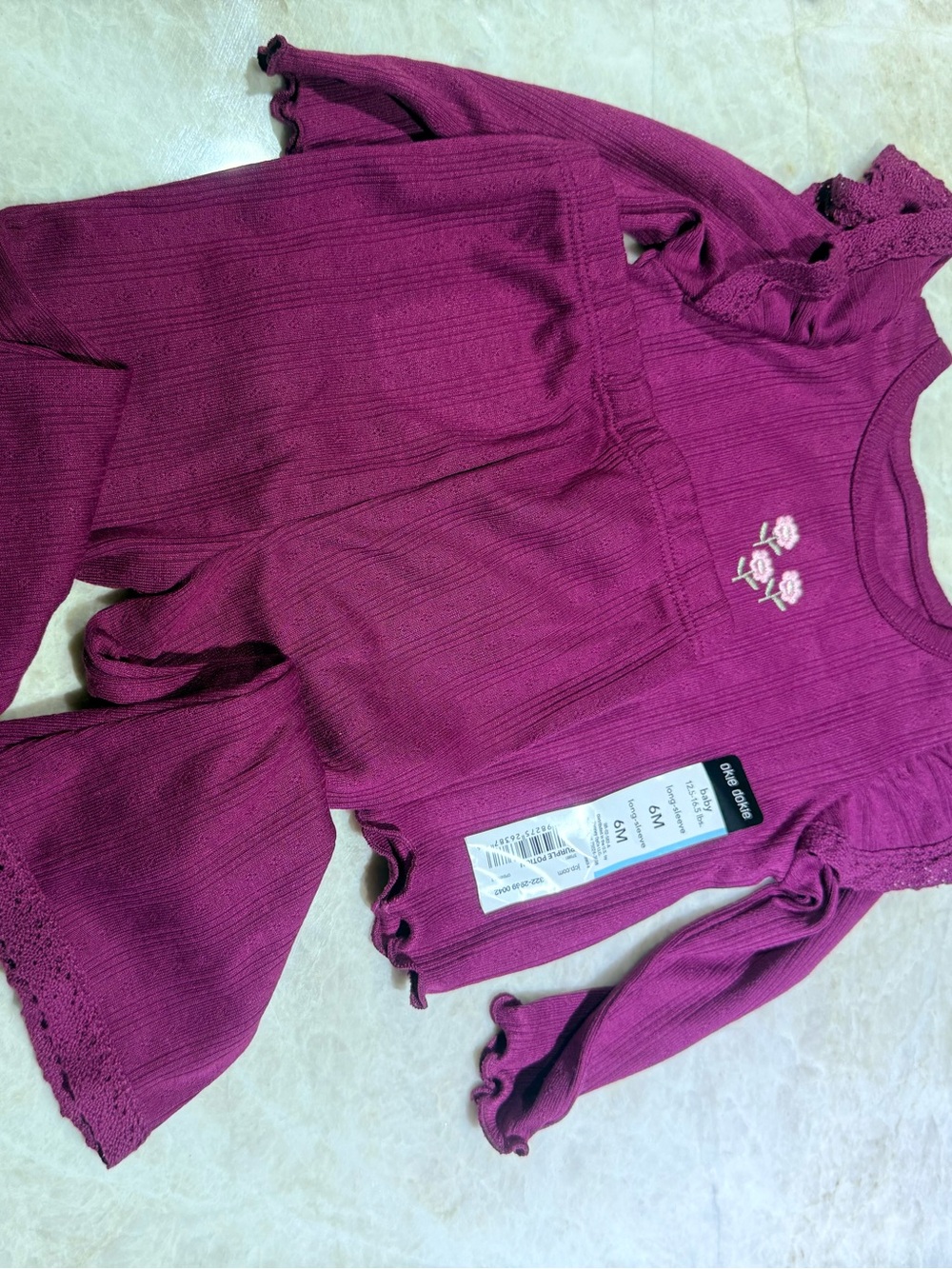 Girls Ribbed Long‑Sleeve Top & Flared Pant Set in Deep Magenta